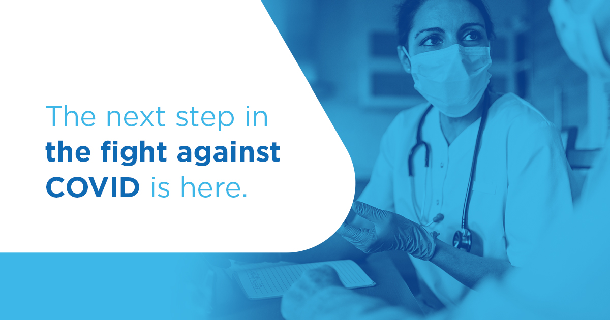 blog header, healthcare professional describing a covid antibody infusion