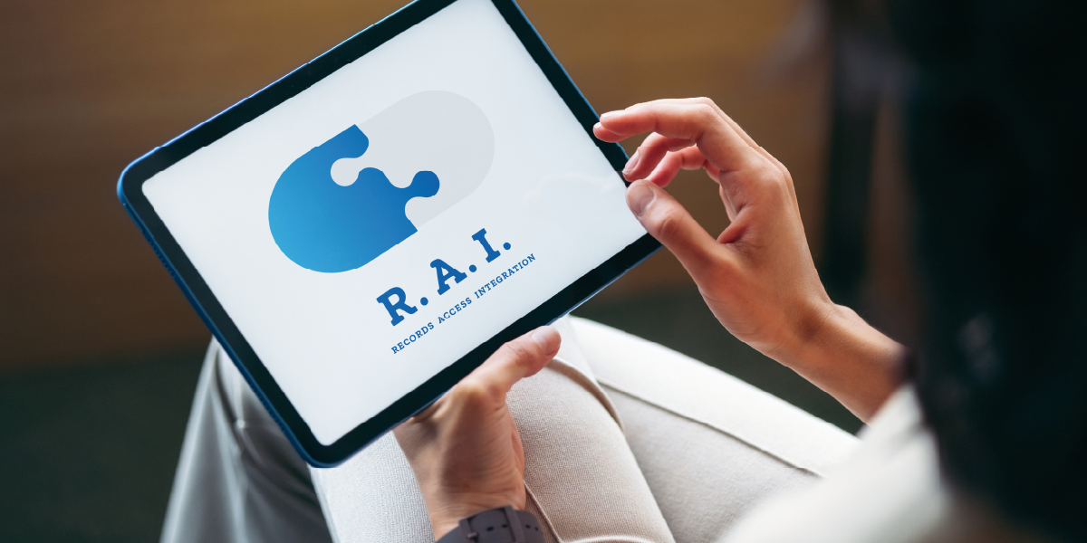 Image on tablet featuring RAI (Records Access Integration) logo for Amber Specialty Pharmacy